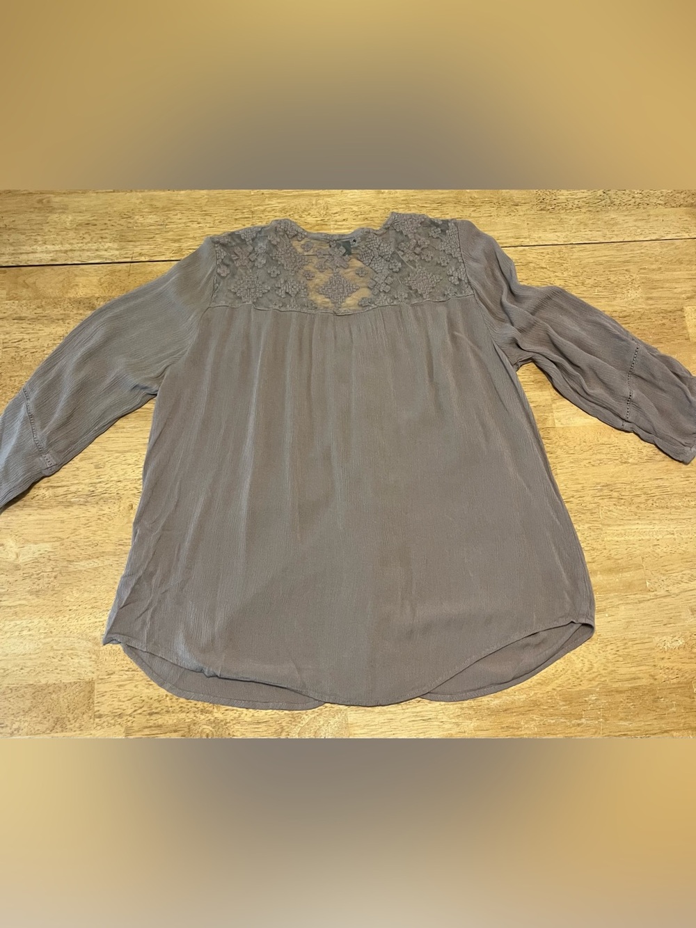 new directions Lace Yoke Boho Peasant Blouse Brown L GUC - Picture 5 of 6
